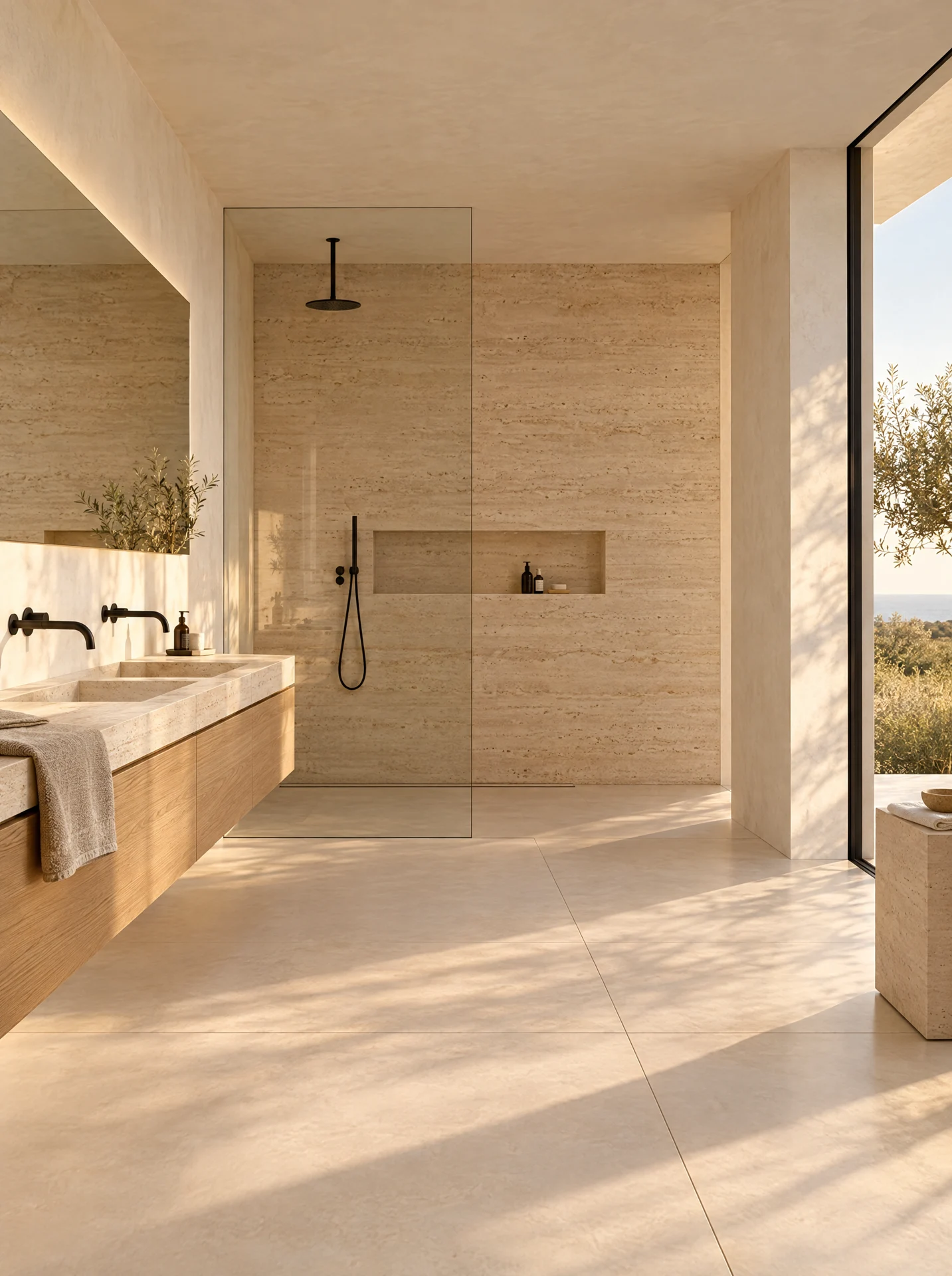 Salle de bain conceptuelle aux surfaces minérales